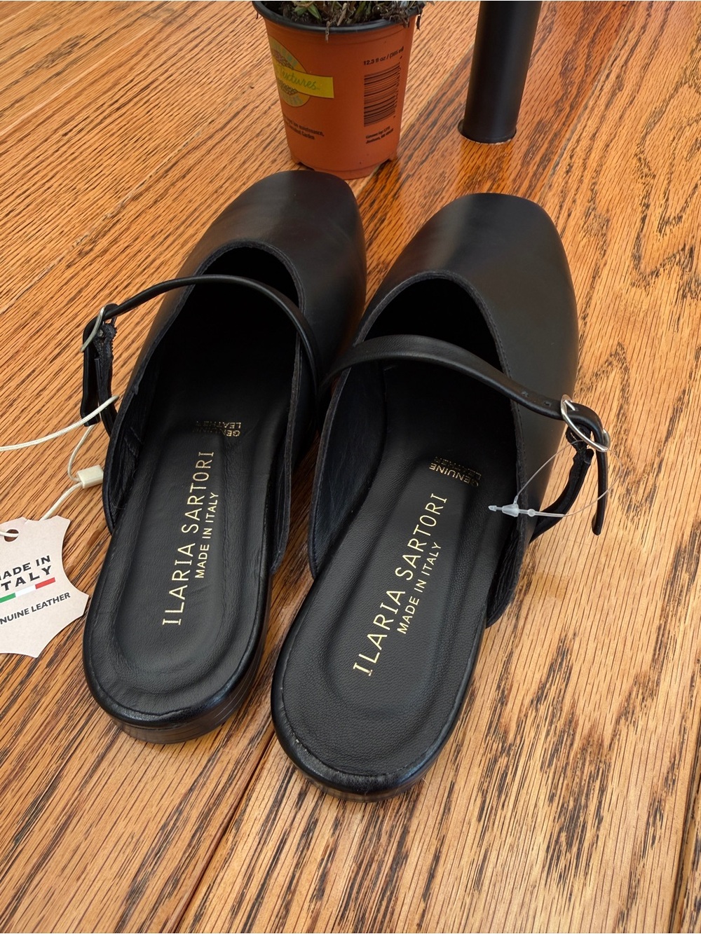 Black Leather Slip-On Mules with Strap Ilaria Sartori made in Italy size 9 - Picture 8 of 10